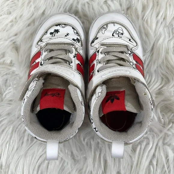 ADIDAS DISNEY Kids Unisex Shoes White & Red Size 8K Pull On Velcro - Picture 7 of 13